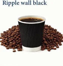 كوب ورقي أسود جدار مموج ⁦8 - 12 oz⁩